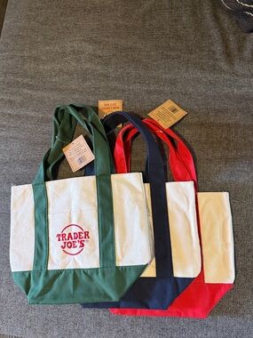 Trader Joe's Canvas Tote Bag - Green, Navy, Red Accents